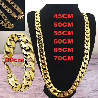 Women Men Curb Necklace Chunky Chain Pendant Gold Silver Jewellery Wedding Gift • £4.99