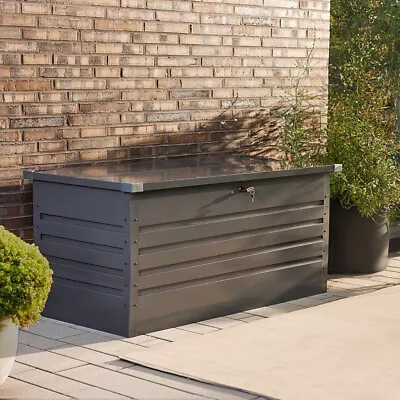 XL Outdoor Metal Garden Storage Box Bench Shed Steel Lid Waterproof Sit On Chest • £98.99