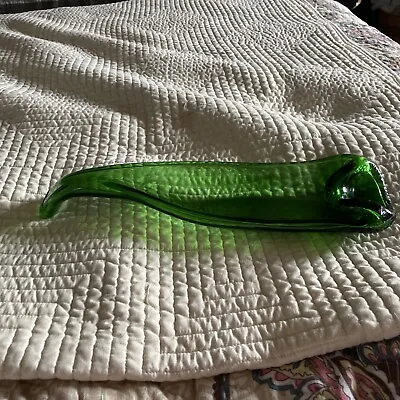 Green Glass Melted Bottle Spoon Rest Rare Unique 14” • $28