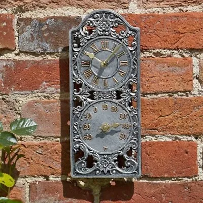 30cm Victorian Style Outdoor Garden Wall Clock And Thermometer Rustic Antique • £21.40