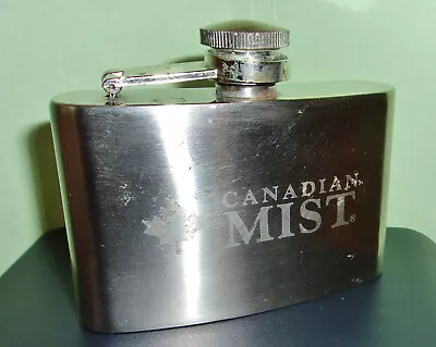 Vintage CANADIAN MIST Stainless Steel Curved Flask - 3.5 Oz  (Rust) • $1.49