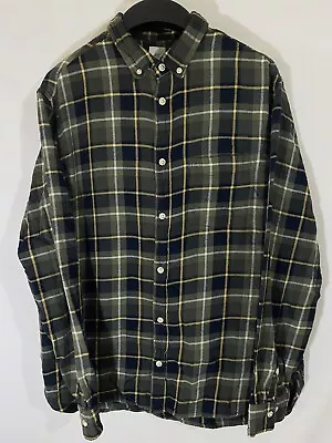 H&M Flannel Shirt Mens Large Regular Fit Green Black Plaid Lightweight Button Up • $7.99