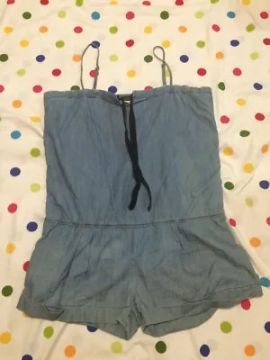 Macy's Women's Seven 7 Blue Denim Romper Jumpsuit Size L • $14