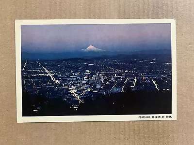 Postcard Portland OR Oregon Scenic Aerial View Mt Hood Dusk Night Lights Vintage • $4.99