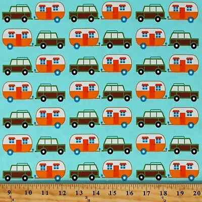 Cotton Travel Transportation Cars Campers Trailers Fabric Print By Yard D655.07 • $11.95