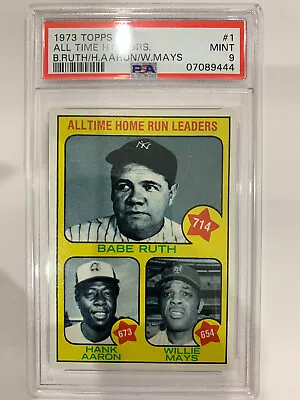 1973 Topps #1 Babe Ruth  Hank Aaron  Willie Mays PSA 9 Home Run Leaders 1 Higher • $4000