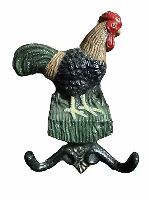 Vintage Cast Iron Rooster Coat/Hat/Key Hook - Wall Mounted - Hand Painted • $19