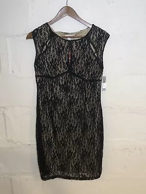 AA STUDIO Dress Womens 12 Petite Black Lace Overlay Sheath Formal Midi • $24.50