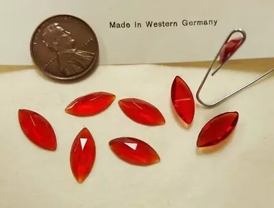 $2.24 • Buy 12 VINTAGE WEST GERMAN GLASS RUBY 15x7mm. FACETED NAVETTE CABOCHONS 4494