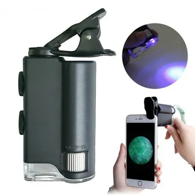 60X/100X Mobile Phone Microscope Cell Phone Clip Pocket Magnifying Glass LED UV • $11.29