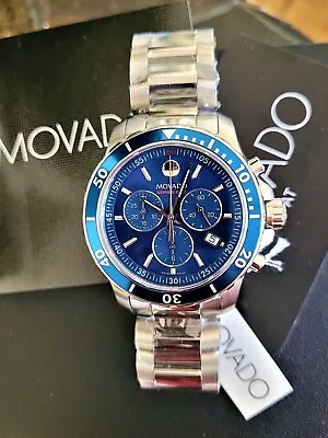 Movado Men's Chronograph Swiss Watch Blue Model 2600141 Series 800 • $435.46