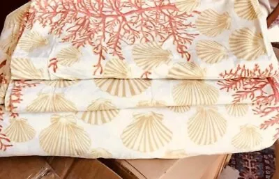 Pottery Barn Shell Coral Duvet Cover Queen 2 Euro Shams Red Fan Coastal 3pc Rare • $99.99