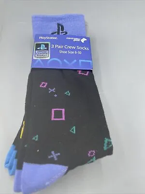 $14 • Buy Sony Playstation Crew Socks 3 Pair Pack Men's Shoe Size 6-10