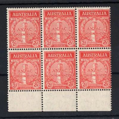 M2061 Australia 1935 SG154 - 2d Scarlet In A Bottom Marginal Block Of 6. • £14.45
