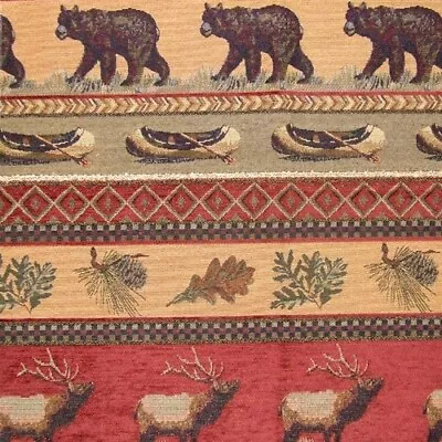 Frontier Upholstery Fabric Mountain Lodge Cabin Rustic Bear Canoe Elk Pinecone • $32.95