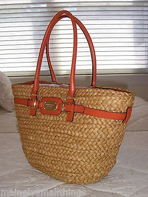 NWT Michael Kors HAMILTON Straw Lg Tote Bag Corn Husk Natural Straw / Tang Lthr • $328