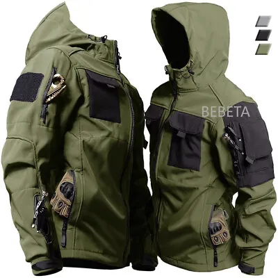 MenS Military Tactical Jacket Soft Shell Hooded Functional Multi-pockets Coat • $49