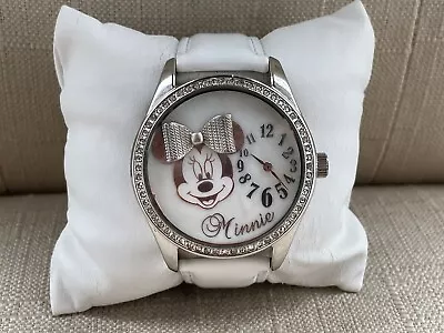 Accutime Minnie Mouse Disney Wristwatch White Leather Band Quartz Watch • $24.87