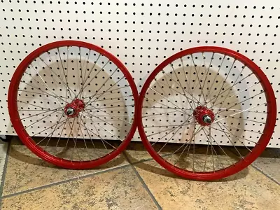 Classic 20  BMX Bike Wheelset Front And Rear Freewheel Alloy Sealed Bearing RED • $189.99