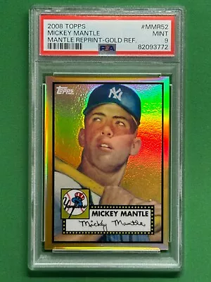 2008 Topps Baseball Mickey Mantle #MMR-52 Mantle Reprint Gold Refractor PSA 9 • $400