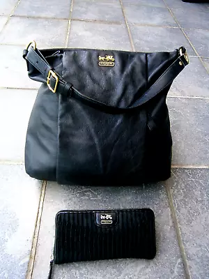 2 Coach Hobo Leather Black Bag & Coach Canvas Zip Around Black Wallet. • $99.99