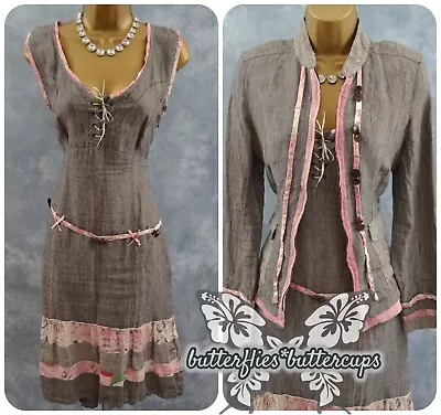 £44.99 • Buy ~ AVENTURES DES TOILES ~ Size 12 Designer Quirky Linen Dress And Jacket