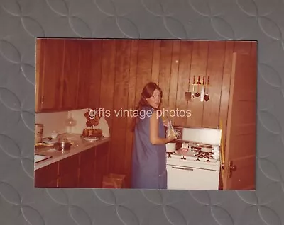 Original Vintage COLOR Photograph Girl Posed Cooking In The Kitchen C2062 • $5.53