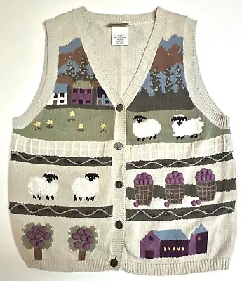 Vintage Northern Reflection Cardigan Button-Up Vest Womens M Pastoral Sheep Farm • $18.95