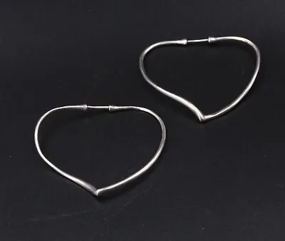 Tiffany & Co. Elsa Peretti Sterling Silver Open Heart Hoop Earrings 5.85 Grams • $400