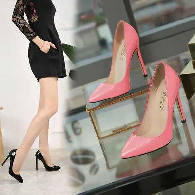 11cm Sexy Womens High Heels Cross Pumps Pointed Toe Patent Leather Size Shoe • £25.91