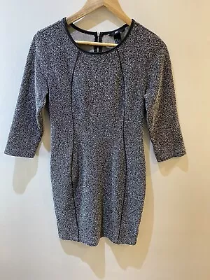 H&M Ladies Black White 3/4 To Long Sleeve Body Con Dress MEDIUM UK 12 NEW VGC • $6.20