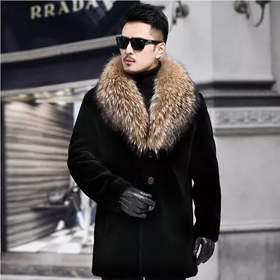 Men's Fur Casual Slim Fit Thickened Warm Coat Fur Fashion Coat Fur Collar Jacket • $91.25