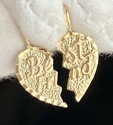 10k Yellow Gold Solid BEST FRIEND Breakable Heart Pendant Charm Vintage 3/4in AK • $135