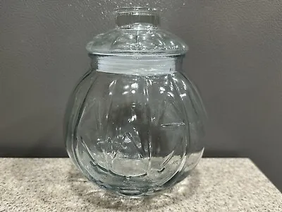 Vintage Libbey Halloween Jack-O-Lantern Canister Pumpkin Glass Candy Jar In EUC • $15