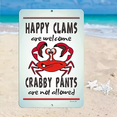 $17.95 • Buy Happy Clams Welcome Funny Crab Beach Decor Coastal Metal Sign By Dyenamic Art