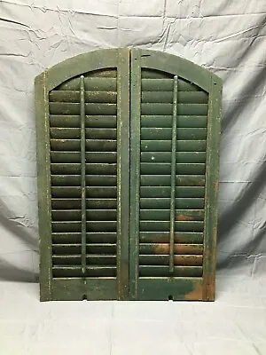 Pair VTG Green Antique House Arch Top Wood Window Shutters 13x35 Old 605-22B • $225