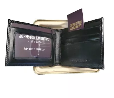 Mens Johnston And Murphy Black Leather Super Slim Fold Wallet NEW • $36