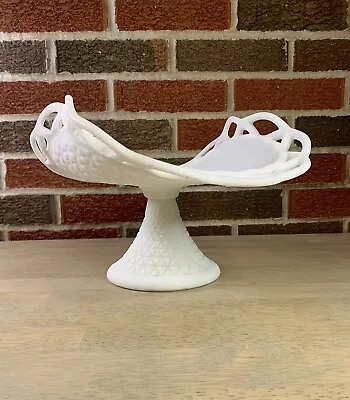 Vintage Imperial Lace Edge Milk Glass Pedestal Banana Fruit Dish Bowl Rare • $20