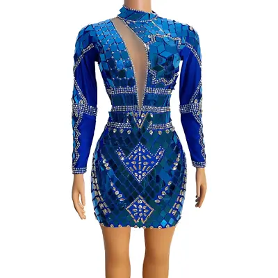 £278.28 • Buy Flashing Mirrors Rhinestones Short Dress Women Prom Party Dress Dance Costume