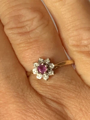 £115.75 • Buy 9ct  Gold Ruby & Diamond Ring P1/2 Flower