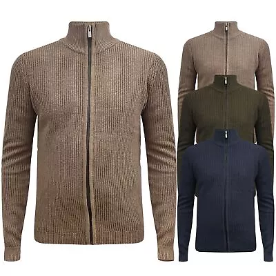 Mens Dressman By M&S Full Zip Ribbed Cardigan Weave Textured High Neck Jumper • £10.99