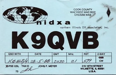 Vtg Ham Radio Cq Qsl Qso Postcard K9qvb Wilmette Illinois Usa 1988 Stamped • $7.99