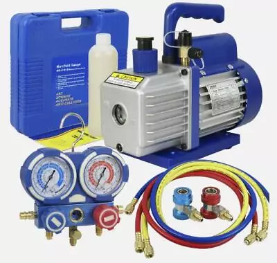 35CFM 1/4HP Air Vacuum Pump HVAC And Solid R134A Kit AC A/C Manifold Gauge • $84.99