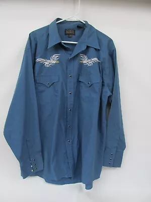 Western Cowboy Pearl Snap Embroidered Rodeo Shirt XL GRG High Noon Eagle Blue • $29.99