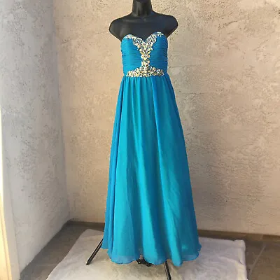 Pageant Prom Party Dress Peacock Blue Sequin Beads Masquerade Strapless 3 4 $300 • $54.98