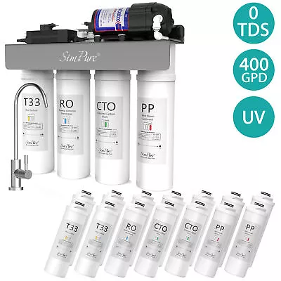 SimPure WP2-400G 8 Stage UV Under Sink Reverse Osmosis Water Filter System 0 TDS • $49.99