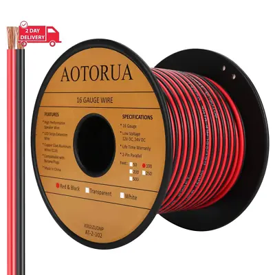 100FT 16/2 Gauge Red Black Cable Hookup Electrical Wire 16AWG 2 Conductor 2 Col • $32.88