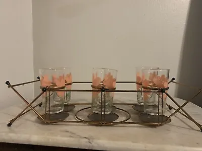 Vintage Mid Century Modern Federal Glass Set Tipsy Tim Bartender Serving Tray • $150