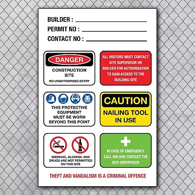 Owner Builder Construction Site Safety Sign  5mm Thick Corflute With Eyelets • $52.65