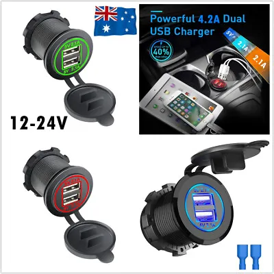 Dual 2.1A (4.2A) 12V/24V DC USB Car Quick Charger Power Socket Outlet Truck Boat • $9.99